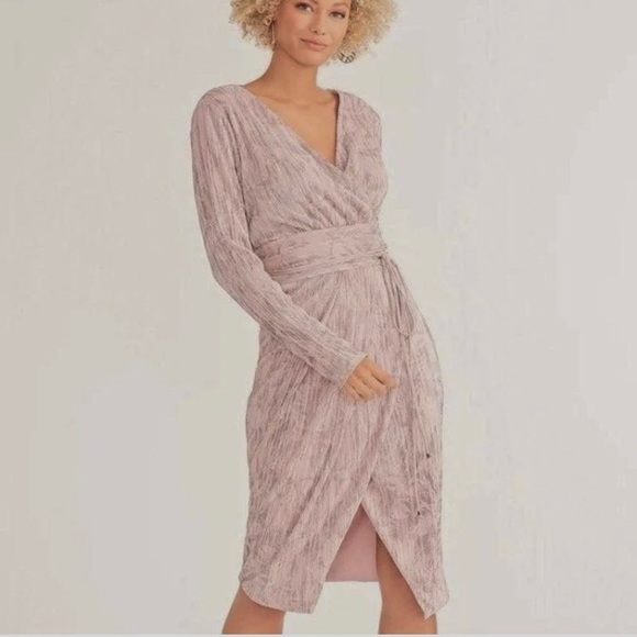 RACHEL ROY SILVIA PINK PLEATED FAUX WRAP MIDI DRESS NWT - Picture 16 of 16